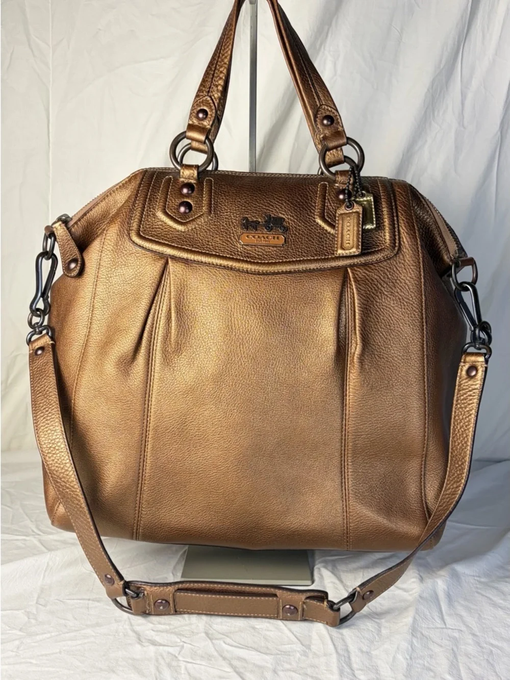 Coach Madison Satchel Metallic Bronze Leather Crossbody – Excellent Condition